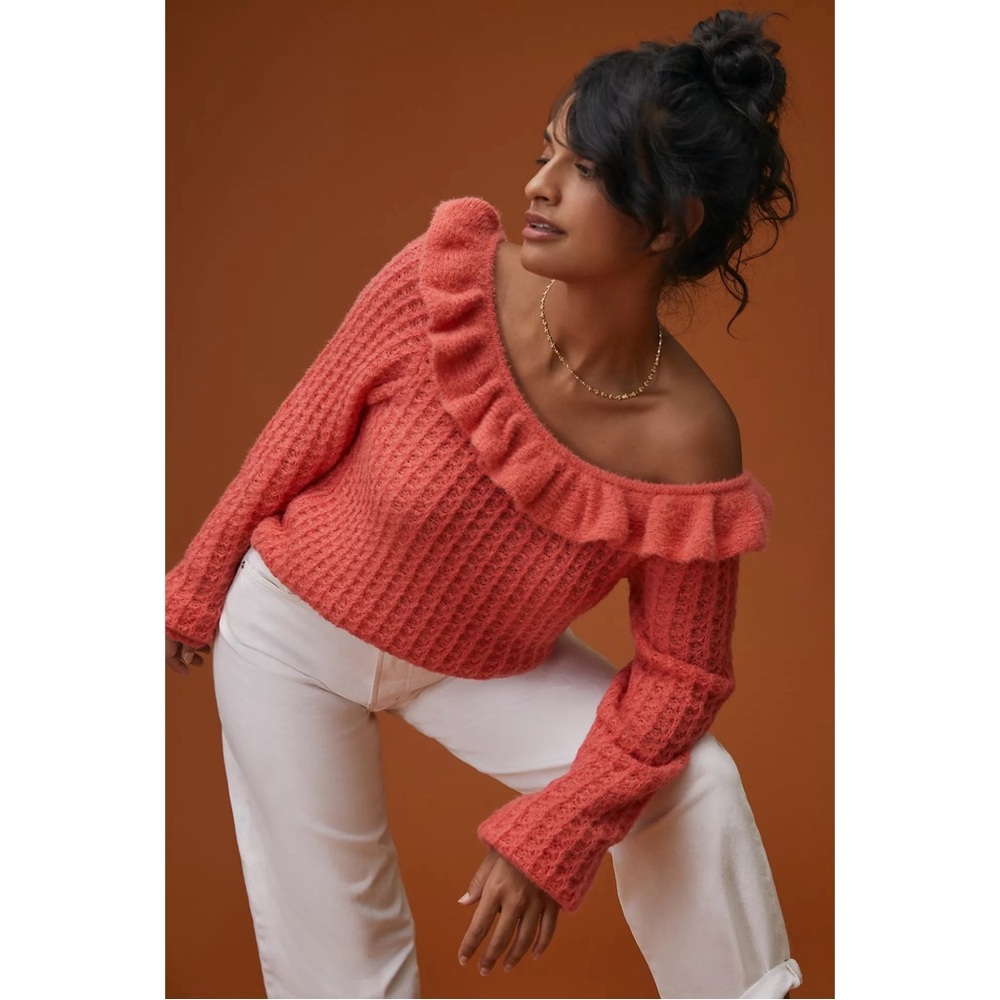 Anthropologie Ruffled Boat Neck Sweater NWT Size XL